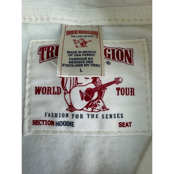 True Religion Mens Unisex Off-White Hoodie Jacket L Cotton Zip-Up NWOT - Picture 7 of 16